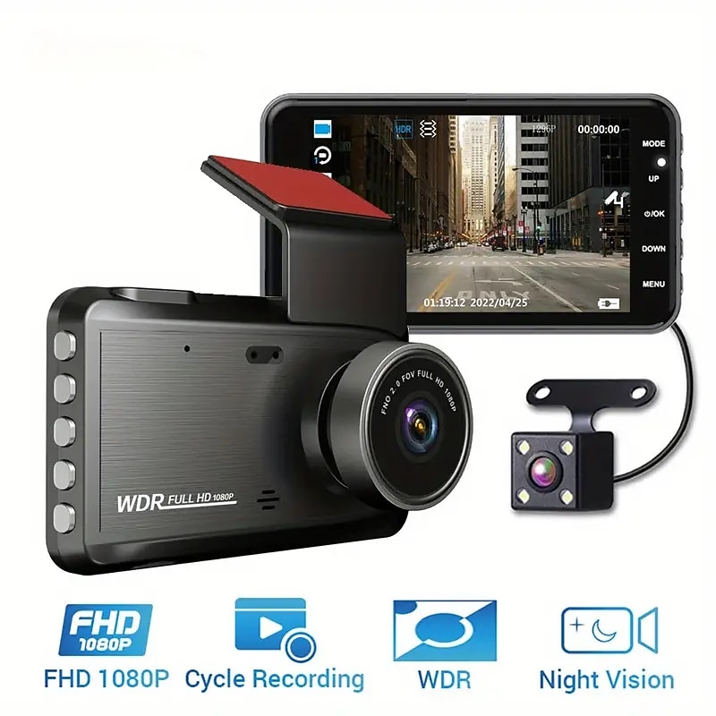4 Inch Dash Cam Car DVR 24H HD 1080P Dash Camera Dual Lens Video Recorder 1080P Black Box Cycle Dashcam Mirror Driving Recorder