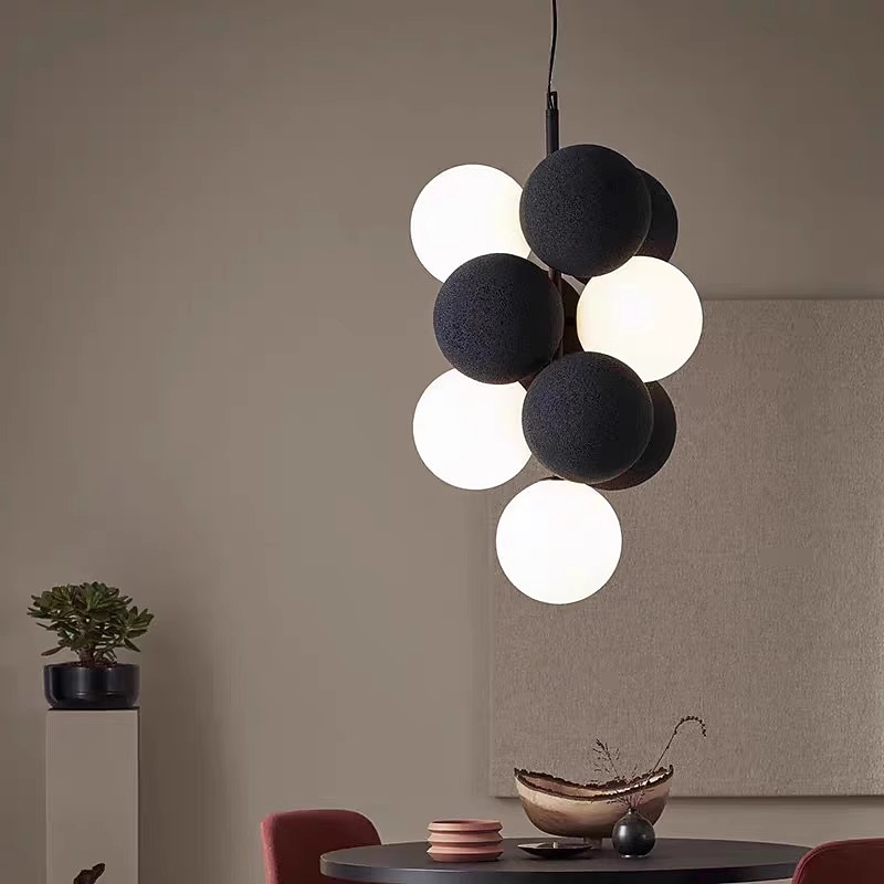 Artistic Style Velvet FabricPVC Simple Found Ball Molecular Pendant Lamp Bedroom Bedside Restaurant Pendant Lamp Creative Molecular Round Ball Pendant Lamp3