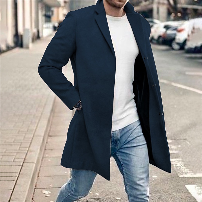 Men's Graphic Prints Winter Coat Overcoat Coat Warm Comfortable Breathable Fashion Streetwear Business Work Wear to work Going out Pocket Print Fall & Winter Turndown Long Sleeve Black khaki Dark Blue4