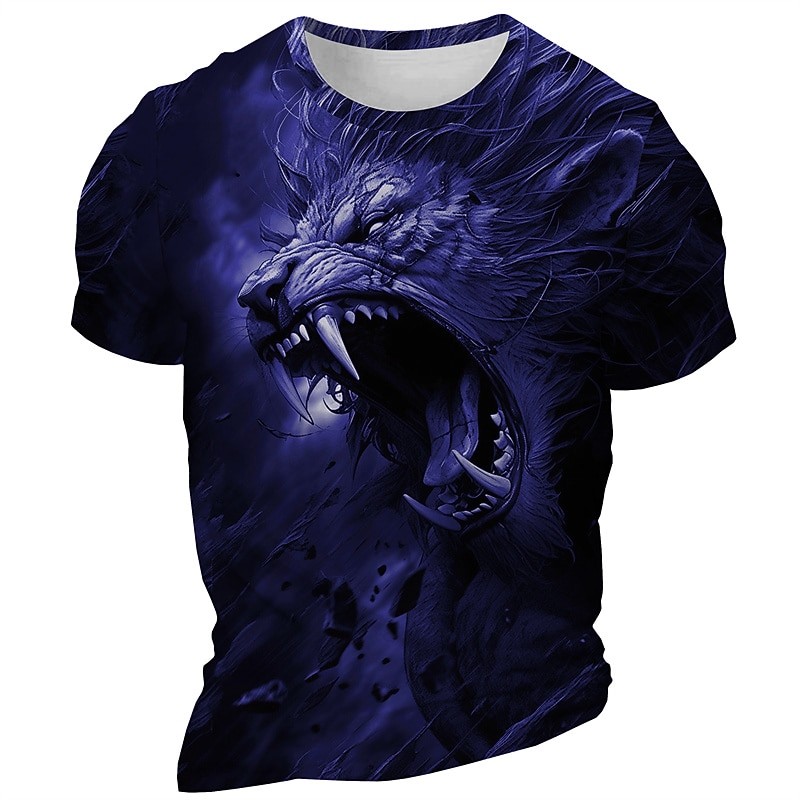 Men's Graphic Animal Lion T Shirt Short Sleeve T shirt 3D Print Crew Neck Shirt Daily Designer Retro Vintage Sports Outdoor Holiday Going out Black Royal Blue Blue Spring & Summer Clothing Apparel S4