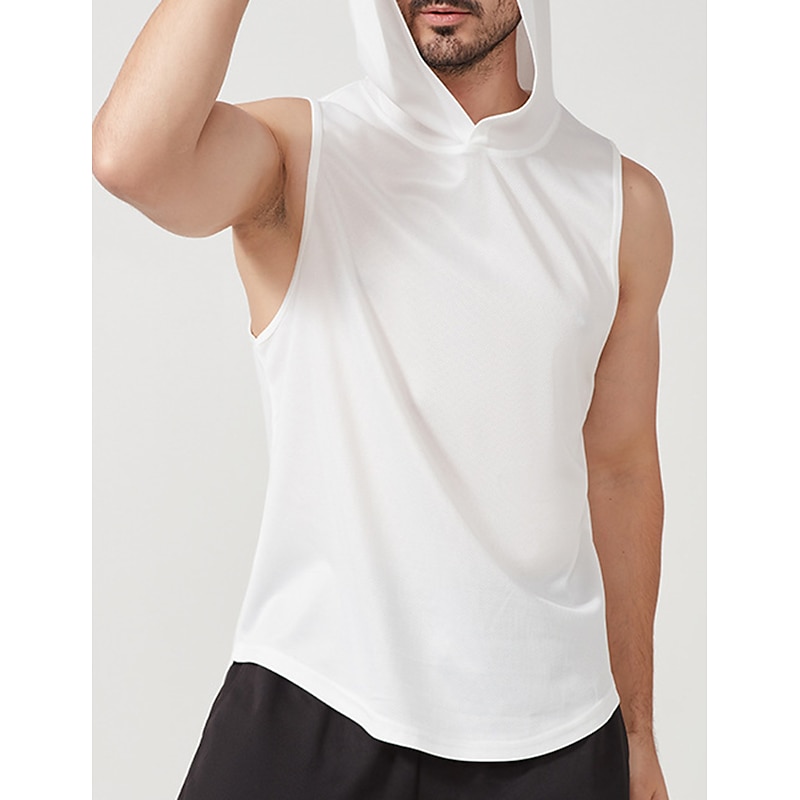 Men's Tank Top Gym Sleeveless Hoodie Hooded Sleeveless Sports & Outdoor Vacation Going out Casual Daily Gym Quick dry Breathable Soft Plain Black White Activewear Fashion Sport4