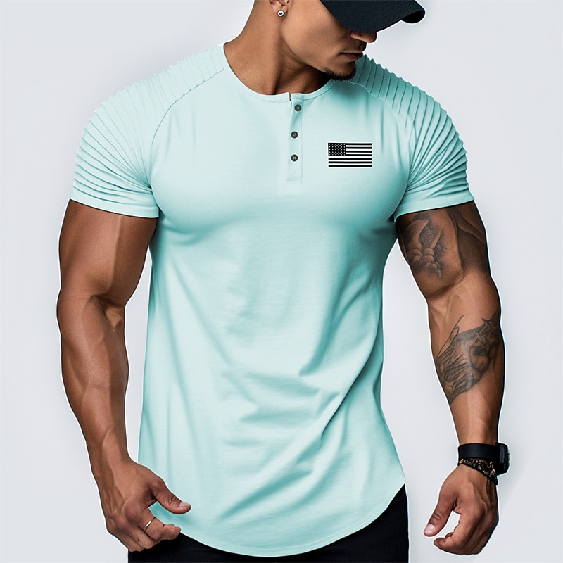 Men's Graphic National Flag Henley Shirt Raglan T Shirt Short Sleeve Fashion Daily Casual Sports Outdoor Holiday Going out Spring & Summer White Pink Sky Blue Henley Henley T-Shirt3