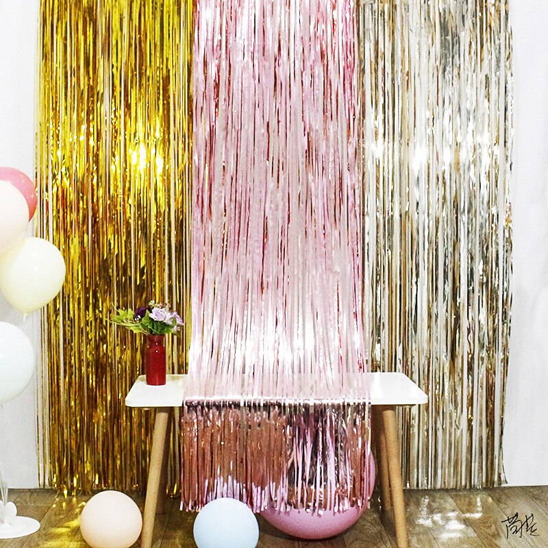 2*2m Rain Silk Curtain New House Tied with Wedding Room Hanging Curtain Romantic and Beautiful Wedding Banquet Colorful Strips Proposal Scenery Aluminum Foil Strip T-Table Decoration