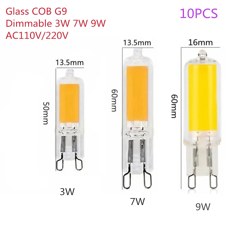 10pcs Dimmable Mini G9 LED Lamp 3W 7W 9W AC 220V 110V LED Corn Bulb COB 360 Beam Angle Replace Halogen Chandelier Lights