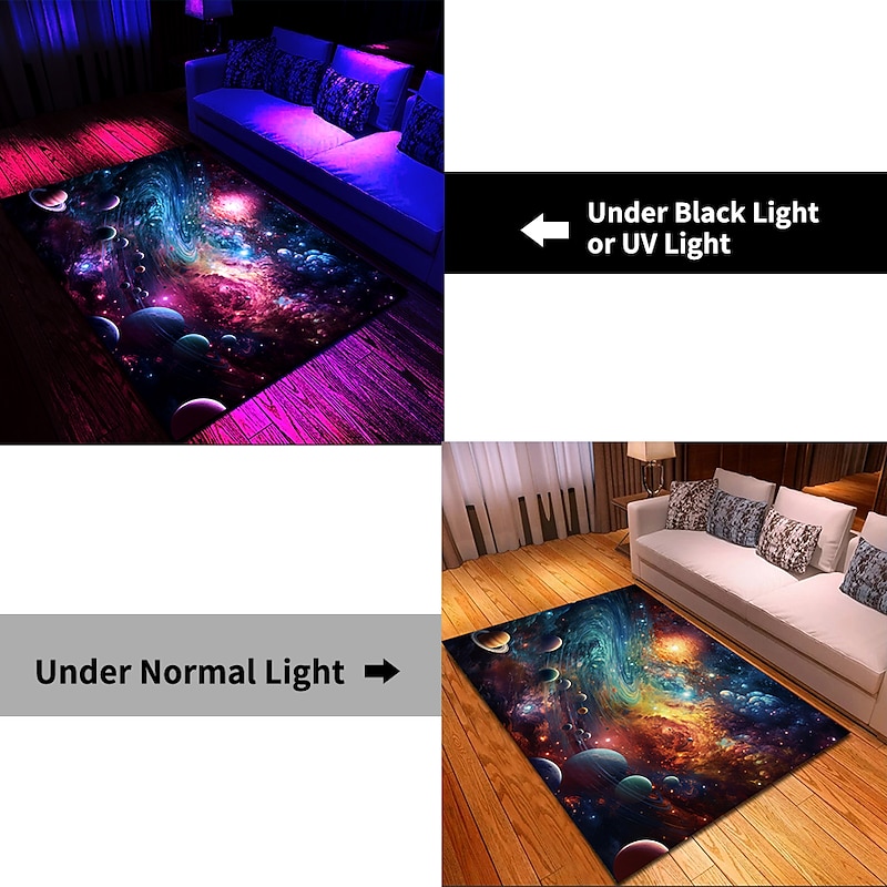 Blacklight Rug UV Reactive Glow in the Dark Area Rug Kitchen Mat Non-Slip Oil Proof Trippy Galaxy Floor Mat Livingroom Rug Indoor Outdoor Mat Bedroom Decor Bathroom Mat Entrance Rug Door Mat3