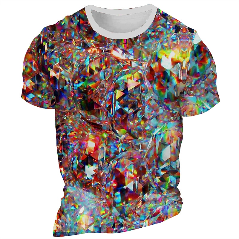 Men's Colorful Graphic Diamond T Shirt Short Sleeve T shirt 3D Print Crew Neck Shirt Daily Designer Retro Vintage Carnival Sports Outdoor Holiday Light Green Red Purple Spring & Summer Clothing3