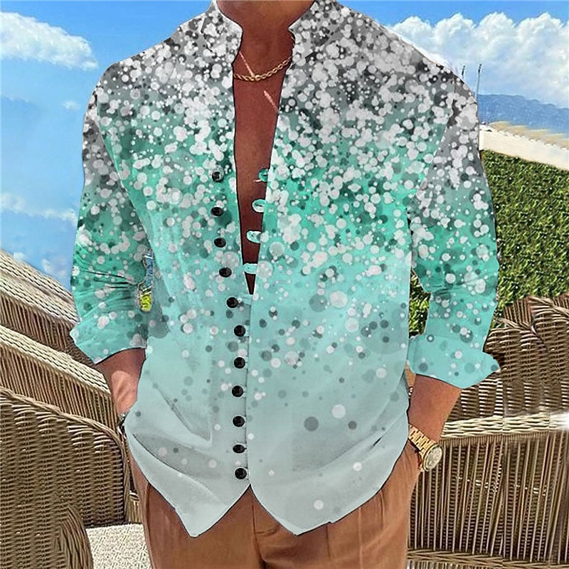 Men's Color Gradient Shirt Button Up Shirt Long Sleeve Casual Daily Wear Going out Weekend Spring & Summer Standing Collar Print Button-Down Light Pink Yellow Pink Purple Fuchsia3