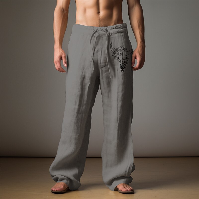 Men's Graphic Cattle Pants Trousers Mid Waist Casual Vacation Daily Wear Going out Spring Fall Light Brown Blue Green4