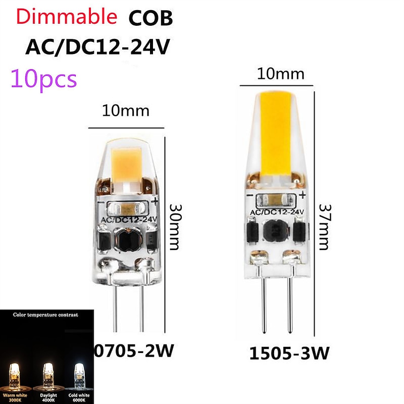 10pcs Dimmable G4 LED Lamp Crystal Sapphire Lamp 2W 3W AC/DC12-24V LED COB Chandelier LED Light Source Silicone Bulb Home Lighting