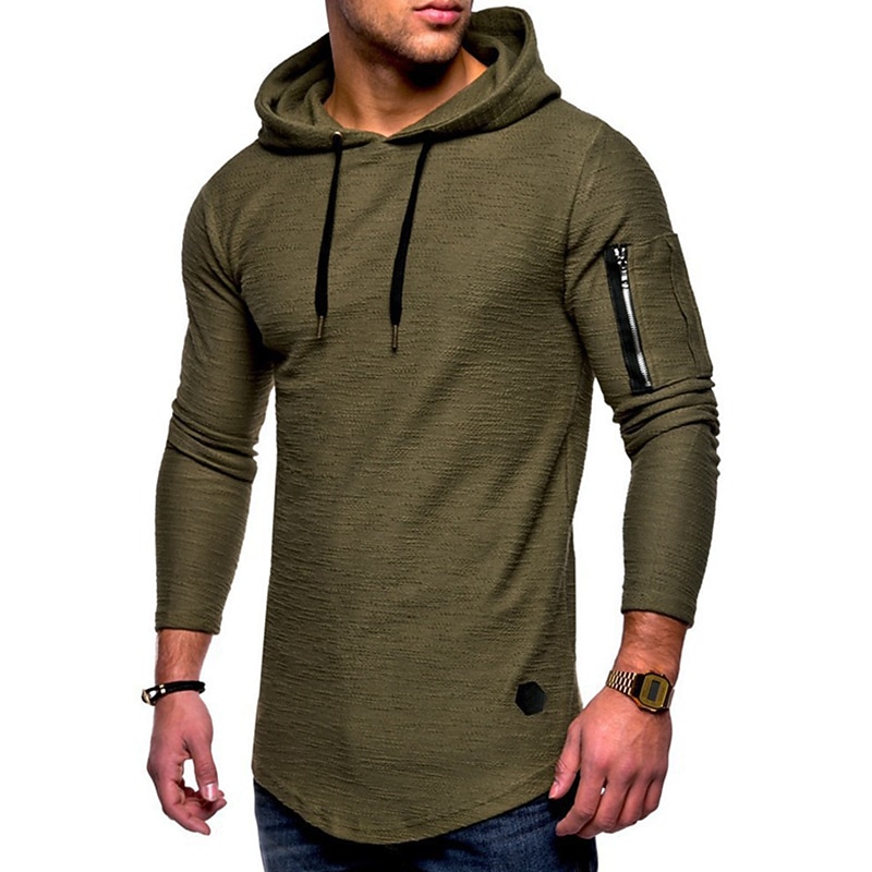 Men's T shirt Tee Long Sleeve Shirt Hooded Long Sleeve Sports & Outdoor Vacation Going out Casual Daily Soft Plain Black White Activewear Fashion Sport4