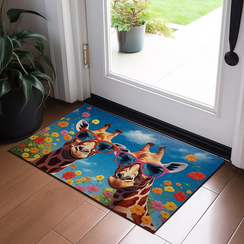 Colorful Giraffe Doormat Floor Mats Washable Rugs Kitchen Mat Non-Slip Oil Proof Rug Indoor Outdoor Mat Bedroom Decor Bathroom Mat Entrance Rug3