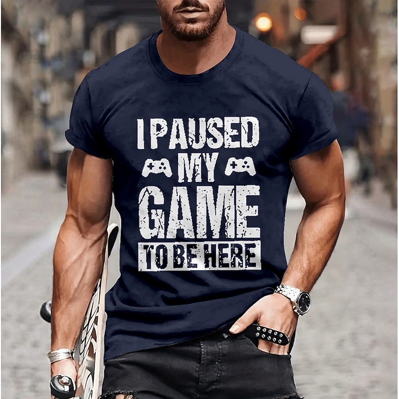 Men's Game Letter Funny Character & Slogan Short Sleeve T shirt 3D Print Crew Neck Shirt Daily Outdoor Casual Party Casual Holiday Black Blue Green Spring & Summer Clothing Apparel Normal S M L XL