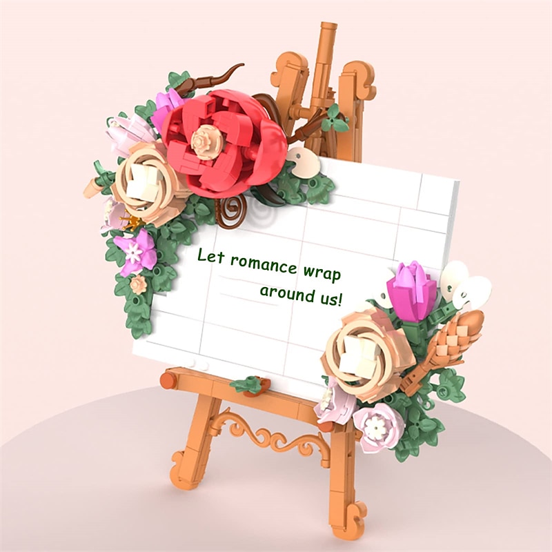 Clear Sky Rose Building Blocks Creative Art Shelf Toys DIY Architectural Painting Notepad for Adults/Teens Collectible Gift Set. Home Tabletop Decorations. Valentine's Day3