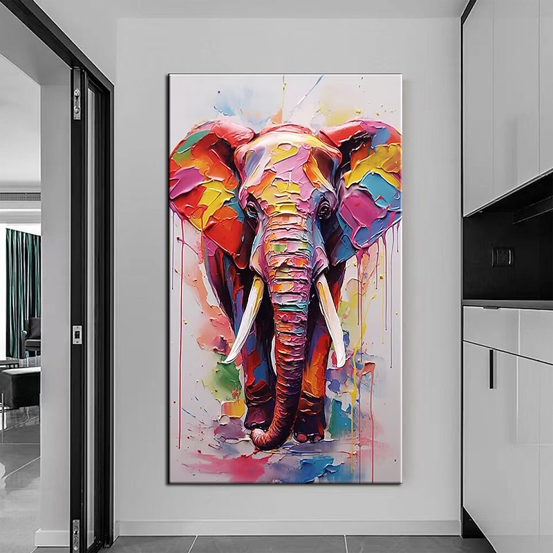 100% Hand Painted Elephant oil painting Wall Art Street Graffiti Colorful Wild Animal Canvas Painting animal oil painting Modern Abstract Art Wall Picture for living room hotel Home Decoration canvas3