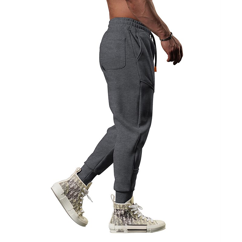 Men's Fleece Pants Joggers Track Pants Outdoor Athleisure Daily Sports Quick Dry Soft Comfortable Drawstring Elastic Waist Plain Full Length Fashion Casual Activewear Black Dark Grey Micro-elastic2