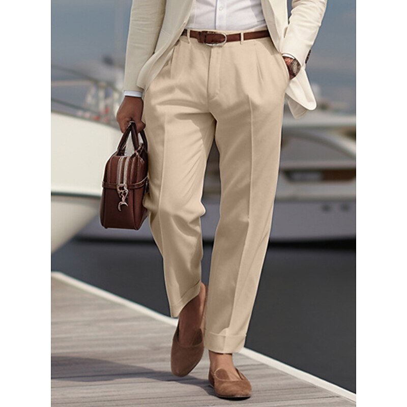 Men's Trousers Dress Pants Slacks Pleated Pants Suit Pants Buttons Front Pocket Straight Leg Plain Comfort Breathable Business Daily Holiday Fashion Chic & Modern Black Khaki2