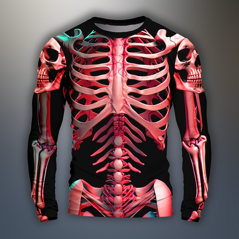 Halloween Day of the Dead Skull Men's Graphic Skull Skeleton T Shirts Long Sleeve T shirt 3D Print Crew Neck Shirt Daily Designer Outdoor Party Holiday Spring Fall Clothing Apparel2