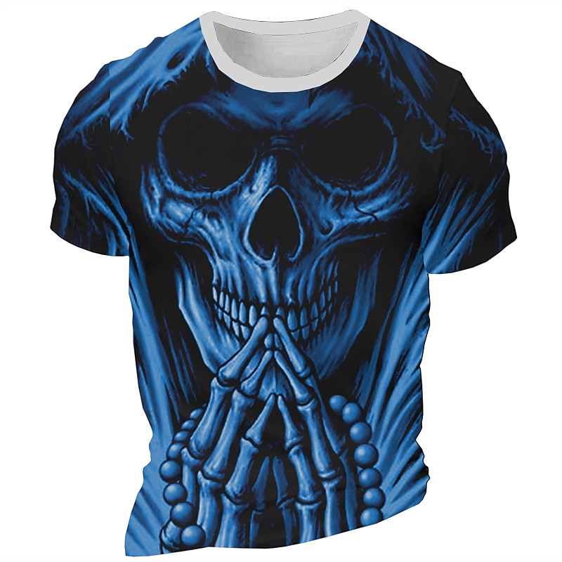 Men's Graphic Grim Reaper Skeleton Gothic T Shirt Short Sleeve T shirt 3D Print Crew Neck Shirt Daily Designer Retro Vintage Sports Outdoor Holiday Going out Blue Red Purple Spring & Summer Clothing3