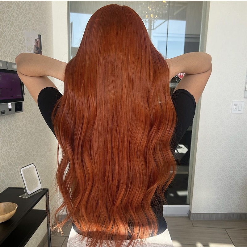 Remy Human Hair 13x4 Lace Front Wig Free Part Brazilian Hair Body Wave Orange Wig 150% Density with Baby Hair  Pre-Plucked For wigs for black women Long Human Hair Lace Wig4