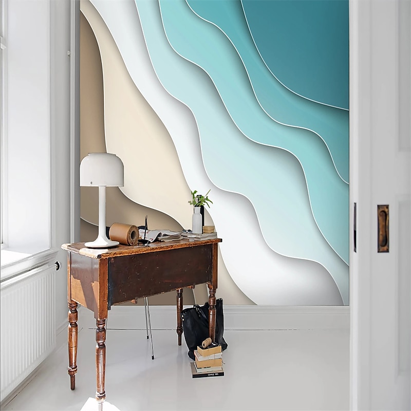 Cool Wallpapers 3D Abstract Wallpaper Wall Mural Blue Waves Covering Sticker Peel and Stick Removable PVC/Vinyl Material Self Adhesive/Adhesive Required Wall Decor for Living Room Kitchen Bathroom4