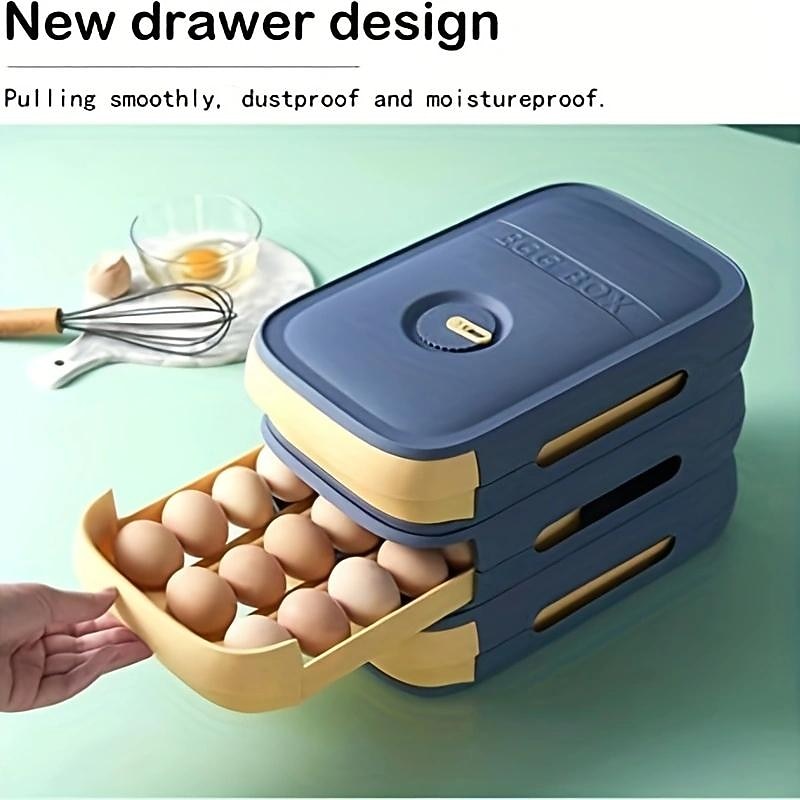 Plastic Stackable Egg Holder Storage Box, Drawer Rolling Refrigerator Eggs Organizer, Space Saver Container, Fresh-keeping Egg Tray, Kitchen Accessories2