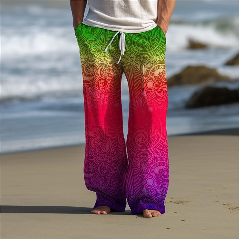 Paisley Vintage Men's 3D Print Pants Trousers Outdoor Daily Wear Streetwear Polyester Yellow Red Blue S M L Medium Waist Elasticity Pants4