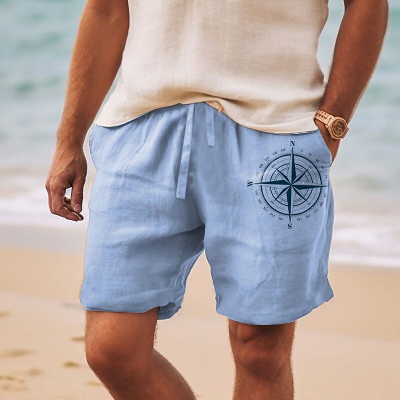Men's Nautical Compass Shorts Summer Shorts Beach Shorts Mid Waist Hawaiian Casual Outdoor Holiday Going out Drawstring Elastic Waist Print Designer Clothing Apparel3