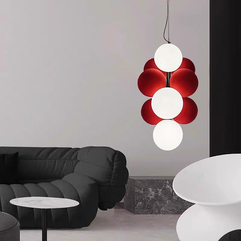 Artistic Style Velvet FabricPVC Simple Found Ball Molecular Pendant Lamp Bedroom Bedside Restaurant Pendant Lamp Creative Molecular Round Ball Pendant Lamp