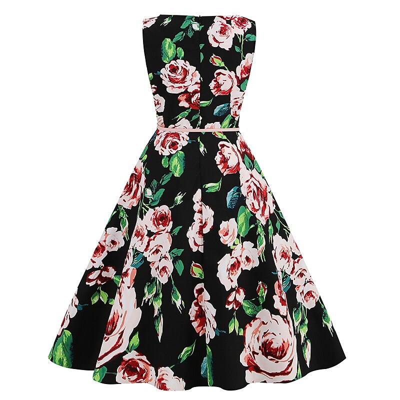 Retro Vintage 1950s Knee Length Swing Dress Flare Dress Sleeveless Floral Print Ball Gown Round Neck Fancy Dress Women's Masquerade Party Tea Party Casual Daily Adults' Dress Homecoming Dresses4