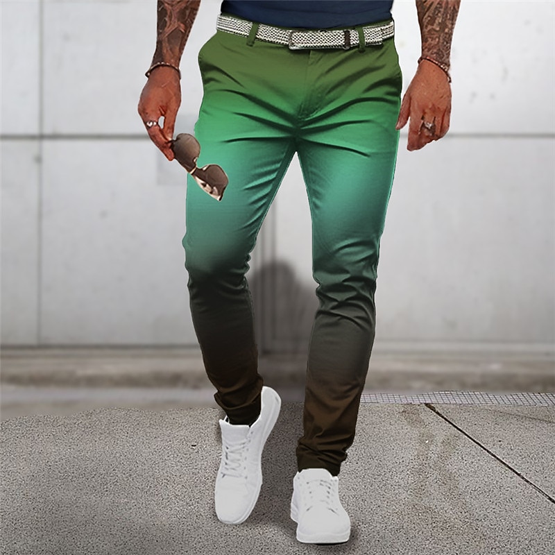 Gradual Business Casual Men's 3D Print Dress Pants Pants Trousers Outdoor Daily Wear Streetwear Polyester Yellow Blue Purple S M L Medium Waist Elasticity Pants3