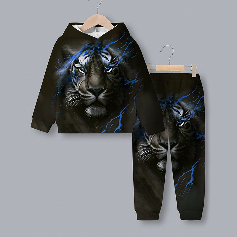 Boys 3D Tiger Hoodie & Sweatpants Set Long Sleeve 3D Printing Spring Fall Active Fashion Cool Kids 3-12 Years Hooded Outdoor Vacation Street Regular Fit2