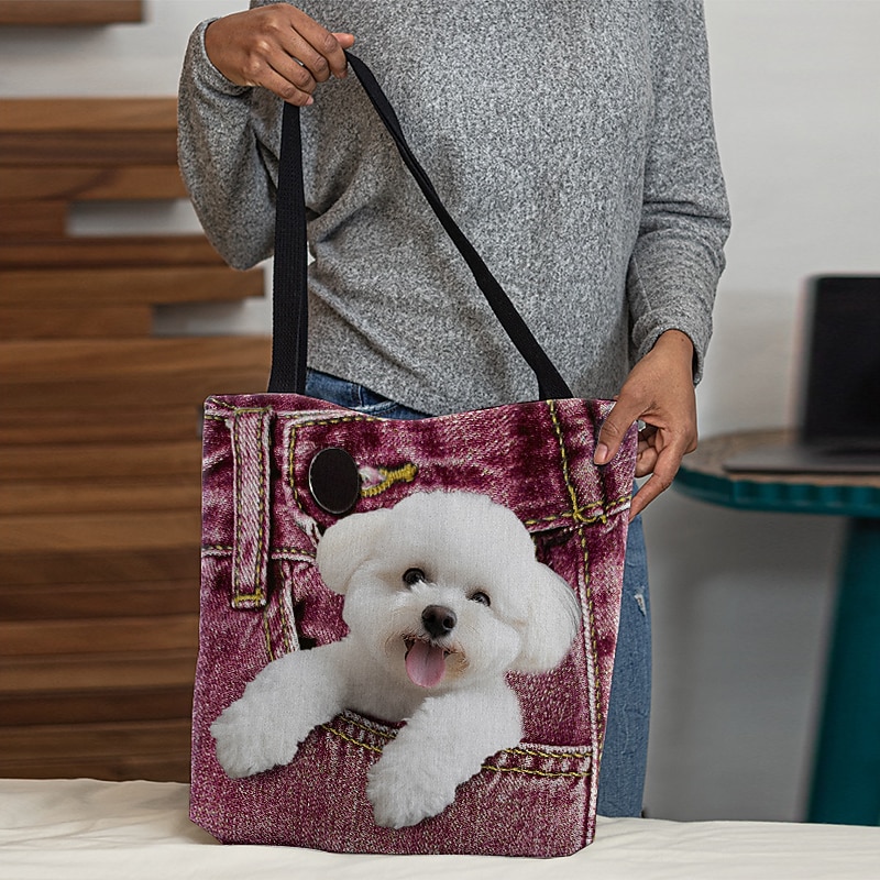Women's Tote Shoulder Bag Canvas Tote Bag Polyester Shopping Daily Holiday Print Large Capacity Foldable Lightweight Dog Black Red Blue3