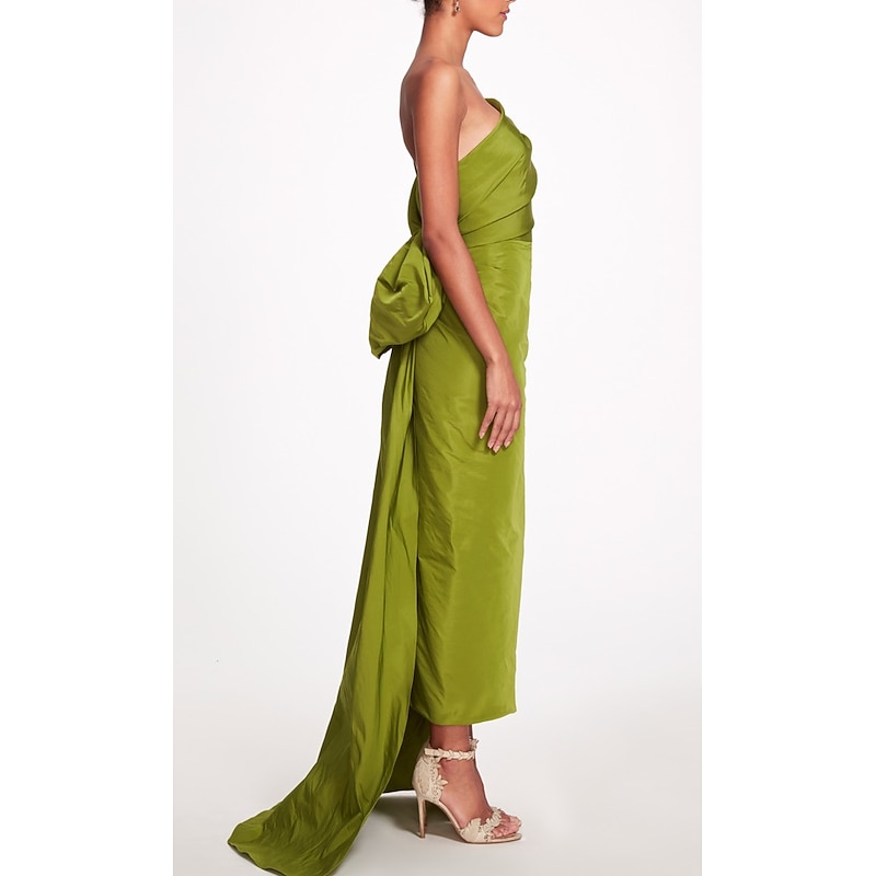 Sheath Evening Gown Elegant Dress Beach Wedding Formal Prom Sweep / Brush Train Sleeveless One Shoulder Taffeta Backless with Bow(s) Strappy Masquerade Dress3
