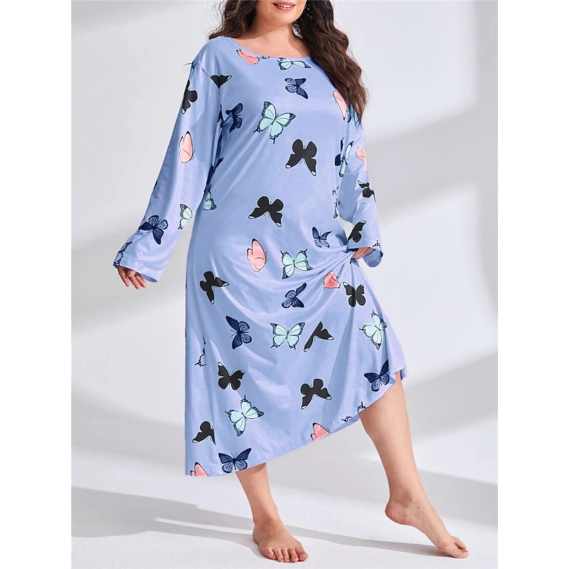 Women's Plus Size Valentine Dress Pajamas Sleepwear Heart Butterfly Fashion Casual Home Bed Comfort Breathable Crew Neck Long Sleeve Spring Home Outfits3