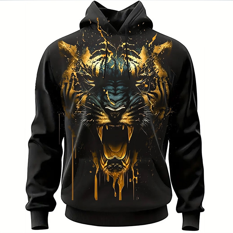 Men's Graphic Animal Hoodie Hoodies Sweatshirt Fashion Daily Long Sleeve Hooded Vacation Sports Outdoor Holiday Black Brown Print Front Pocket Spring &  Fall Designer