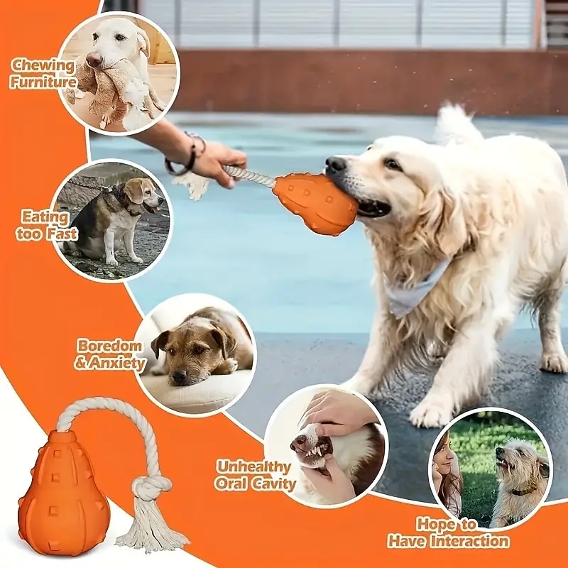 1pc Pumpkin Design Dog Toys For Aggressive Chewers Puppy Chew Toys For Teething Durable Natural Rubber And Rope Dog Interactive Training Toy4