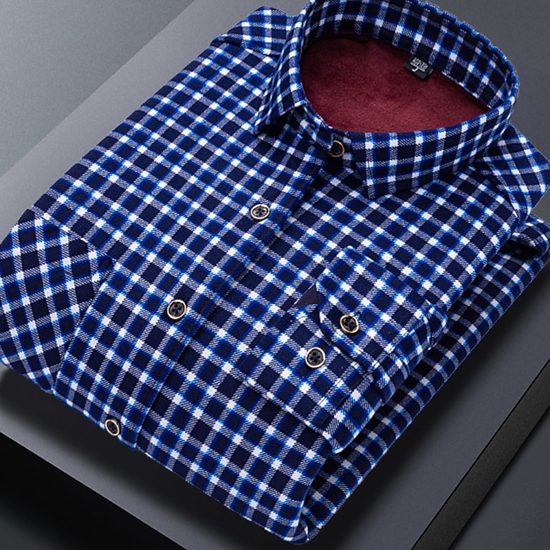Men's Dress Shirt Plaid Shirt Collared Shirt Fleece Shirt Button Up Shirt Plaid Wedding Outdoor A B C D Long Sleeve Turndown Winter Clothing Apparel2