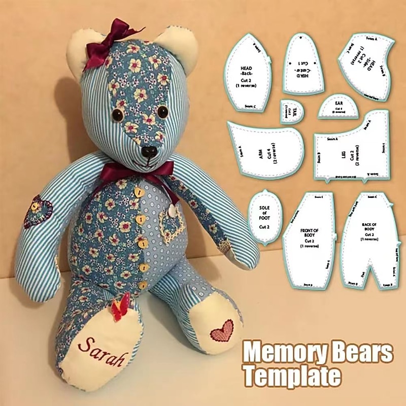 Memory Bear Template Ruler Set with Instructions, Memory Bear Sewing Template Ruler, DIY Gifts for Halloween Christmas Birthday, Memory Bear Template Ruler Set 10PCS2