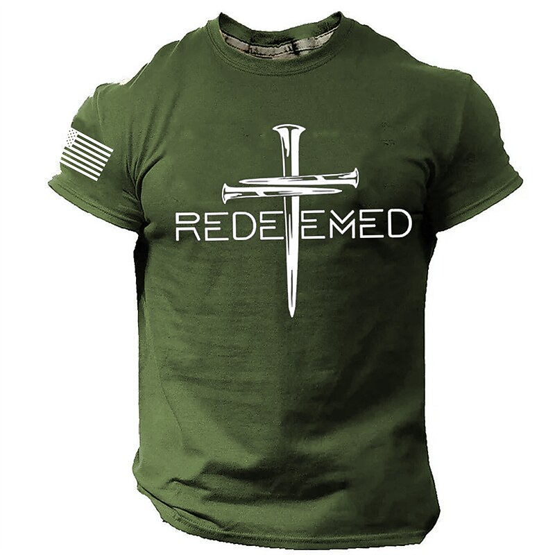 Men's Graphic Cross Faith T Shirt Short Sleeve T shirt 3D Print Crew Neck Shirt Daily Designer Retro Vintage Sports Outdoor Holiday Going out Black Army Green Dark Blue Spring & Summer Clothing