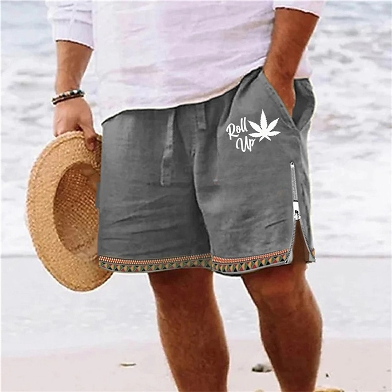 Men's Leaf Shorts Summer Shorts Beach Shorts Mid Waist Hawaiian Casual Daily Holiday Going out Drawstring Zipper Elastic Waist Designer Clothing Apparel3
