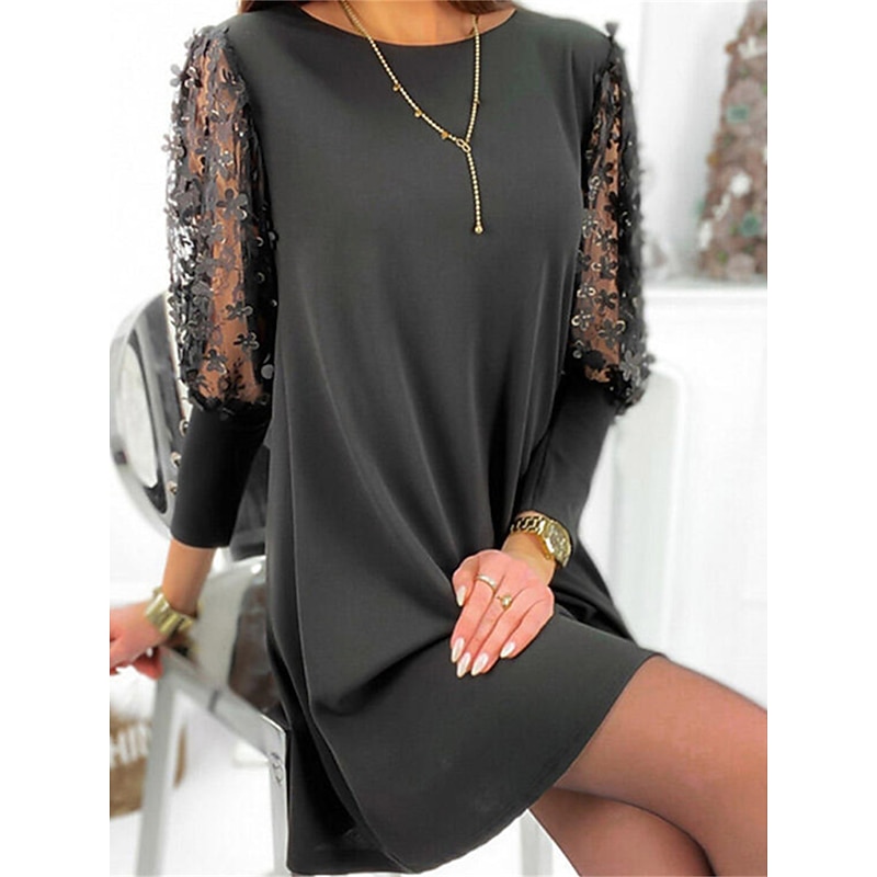 Women's Mini Dress Black Dress Party Dress Cocktail Dress Wedding Guest Dress Elegant Vacation Office Wedding Guest Loose Fit Plain 3/4 Length Sleeve Crew Neck Black Pink Summer Spring Fall Winter2
