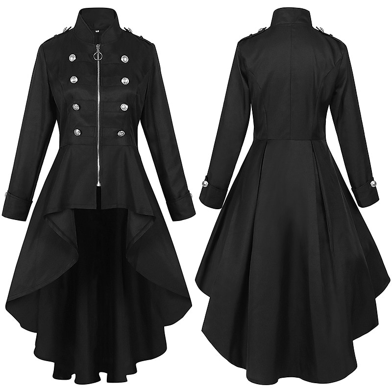 Retro Vintage Punk & Gothic Medieval Tailcoat Trench Coat Witch Cosplay Solid Colored Fancy Dress Women's Steampunk Walpurgis Night Halloween Carnival Masquerade Party / Evening LARP Adults' Coat