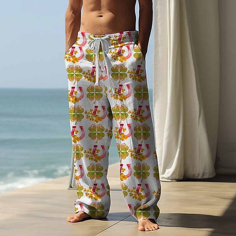 St.Patrick's Day Four Leaf Clover Casual St. Patrick's Day Men's 3D Print Pants Trousers Outdoor Street Going out Polyester Blue Purple Orange S M L Mid Waist Elasticity4