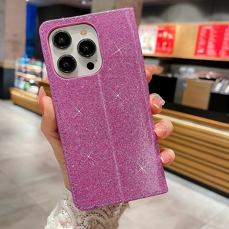 Phone Case For iPhone 17 Pro Max 17 Air 16 15 14 Pro Max Plus 16e 13 12 11 Pro Max Mini Wallet Case Flip Cover with Stand Holder Bling Glitter Shiny Rhinestone PU Leather3