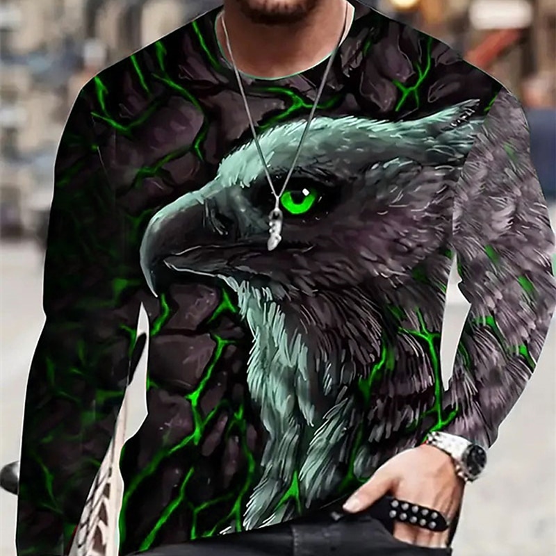 Men's Graphic Animal Eagle T Shirt Long Sleeve T shirt 3D Print Crew Neck Shirt Fashion Designer Casual Sports Outdoor Holiday Going out Blue Sky Blue Red Spring &  Fall Clothing Apparel S M L XL 2XL3