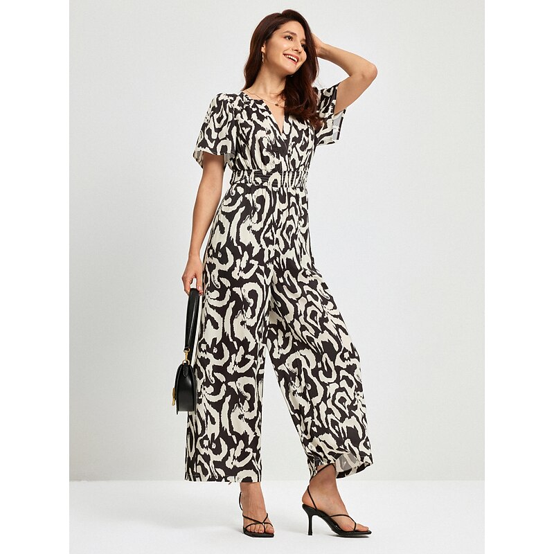 Abstract Graffiti V Neck Jumpsuit3