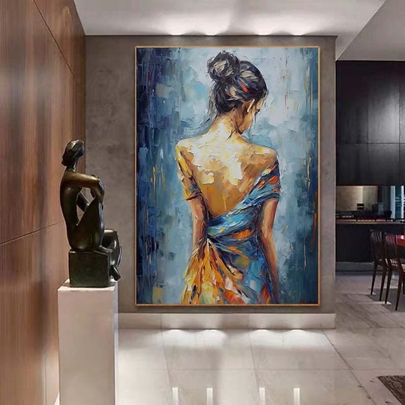 Handmade Oil Painting Canvas Wall Art Decoration Modern Abstract Figure Portrait Girl's Back for Home Decor Rolled Frameless Unstretched Painting