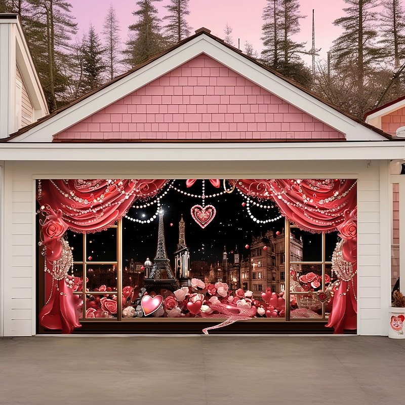 Wedding Outdoor Decorations Garage Door Cover Banner Paris Date Large Backdrop Decoration for Outdoor Garage Door Home Wall Decorations Event Party Parade2