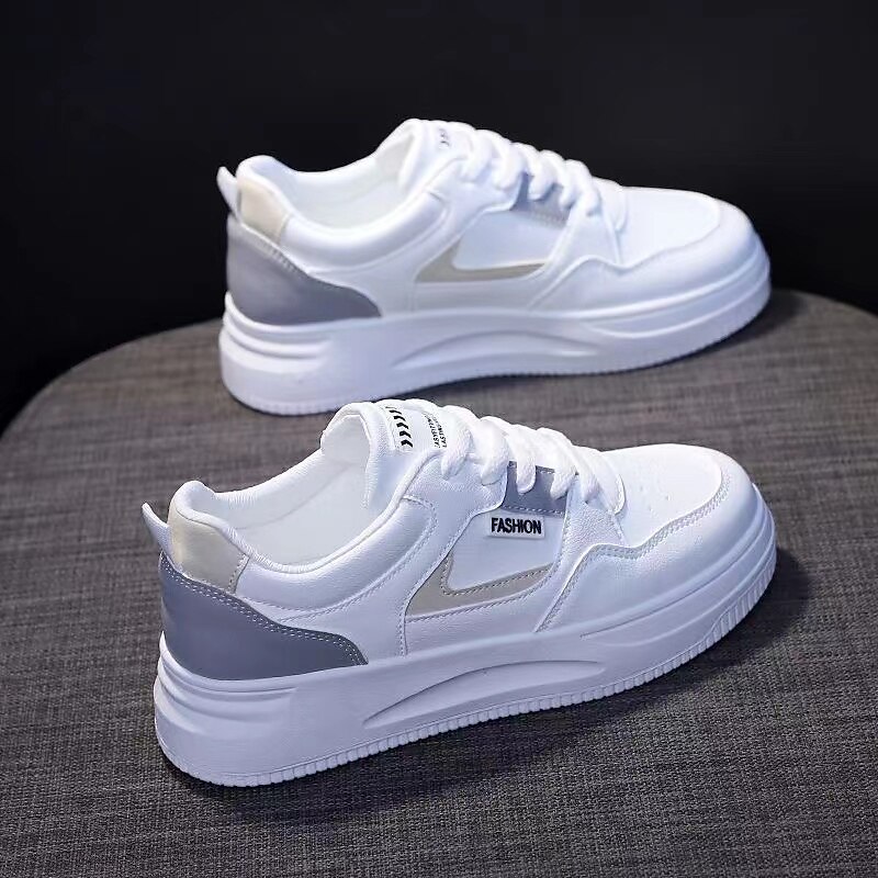 Women's Sneakers White Shoes Dad Shoes Outdoor Daily Summer Lace-up Platform Round Toe Sporty Casual Walking Faux Leather Lace-up White / Blue Gray2