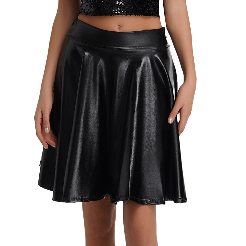 Retro Vintage 1980s Shiny Metallic Skirt Disco Pleated Solid Color Fancy Dress Women's Carnival Performance Prom Club Adults' Skirt2